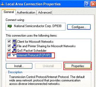 Paramètre de propriété TCP / IP Windows