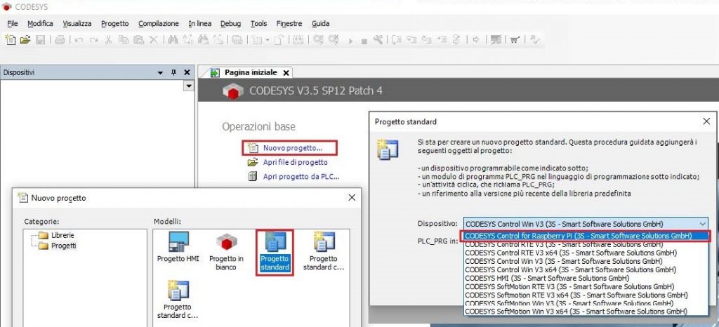 Screenshot nuovo progetto CODESYS
