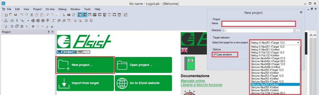 Screenshot LogicLab creazione nuovo progetto