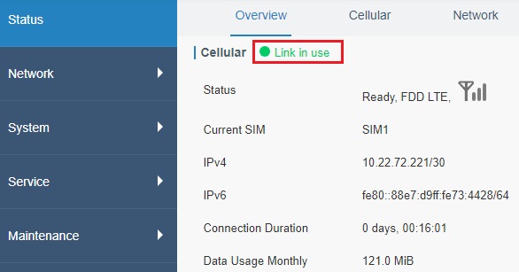 Screenshot visualizzazione stato router Milesight UR32L