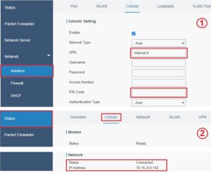 Screenshot configurazione Milesight UG56-LTE