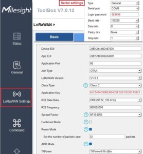Screenshot configurazione Milesight UC300
