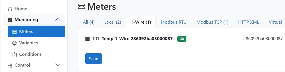 1-Wire sensors screenshot